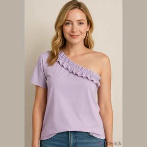 BIBI One Shoulder Ruffle Top Women's Small Pastel